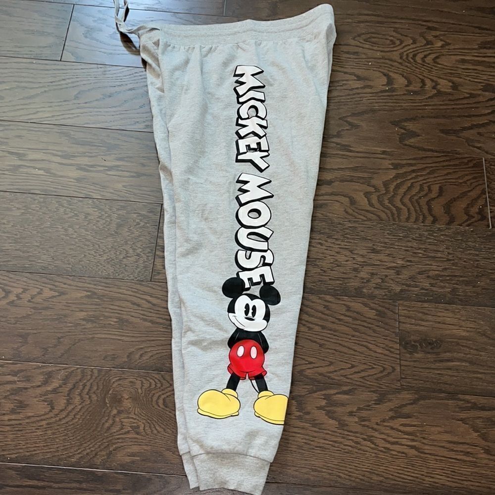 Grey Gray Mickey Mouse fleece jogging jogger sweatpants pants trousers L men’s